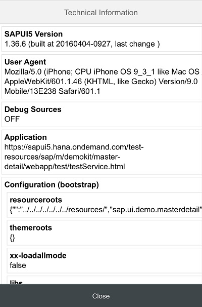 Technical Information in Mobile App