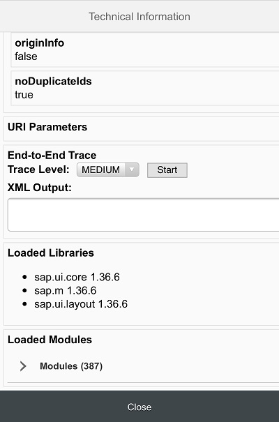 Technical Information in Mobile App